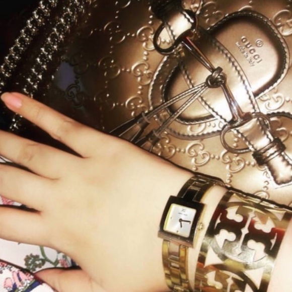 TORY BURCH Gold Reva Wide Logo Cuff Bracelet Includes Tory Burch Box - Picture 2 of 5